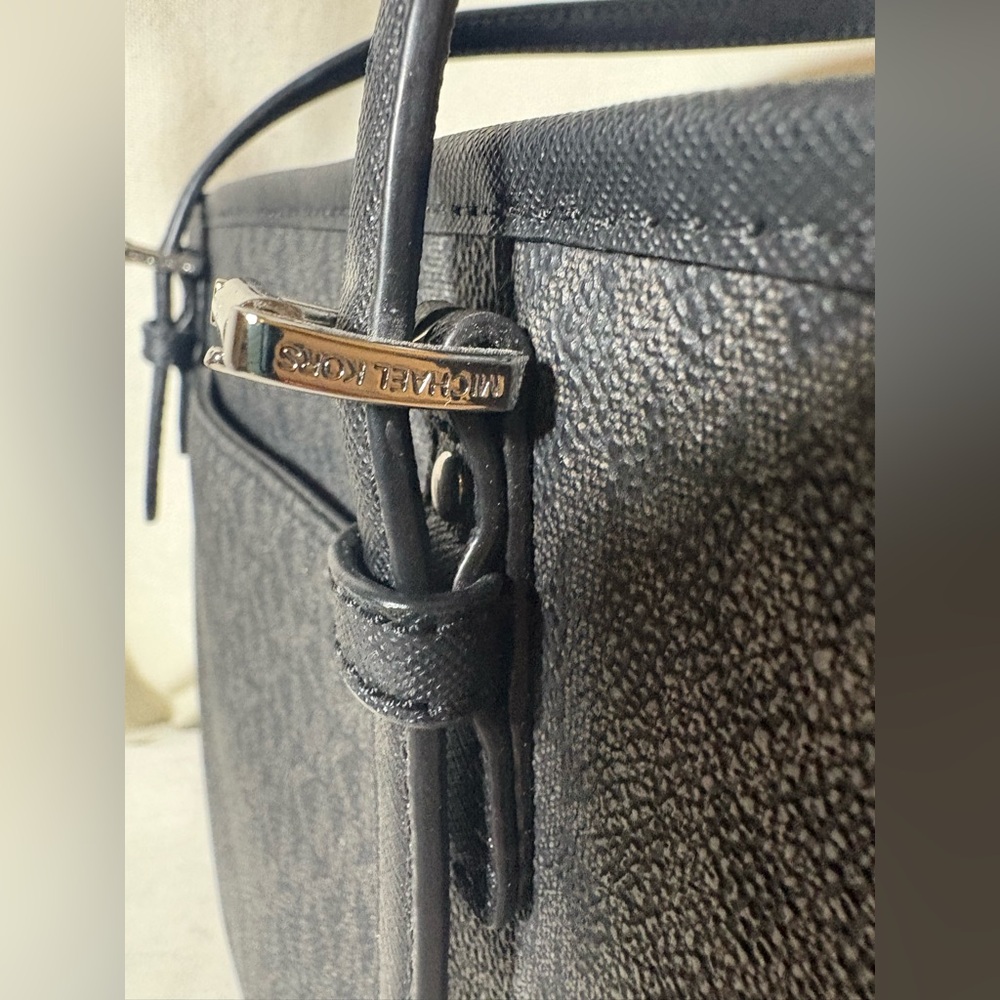 Michael Kors Eva Large Logo Stripe Tote Black MK Signature Work Laptop Bag NWOT - Picture 6 of 16